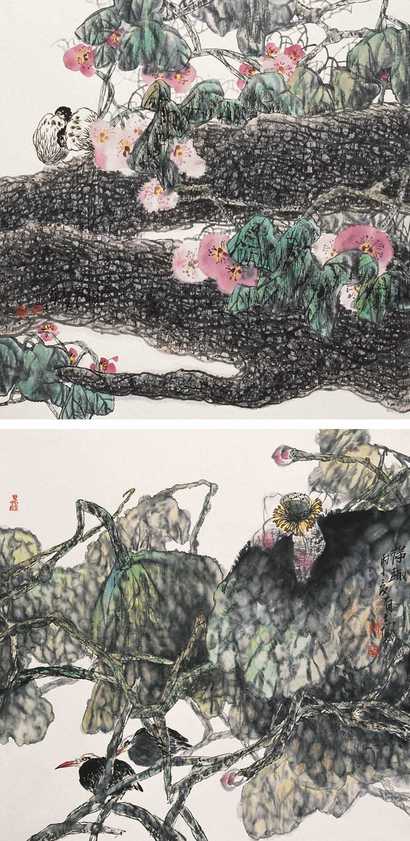 王有志 丙子（1996）年作 春韵 荷趣 镜心